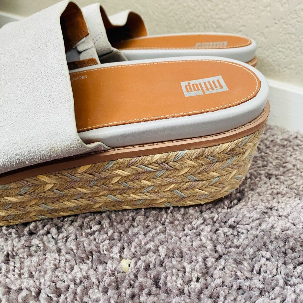 NWT FITFLOP Eloise Espadrille Suede Wedge Slides Soft Grey Size 11 - Picture 9 of 16